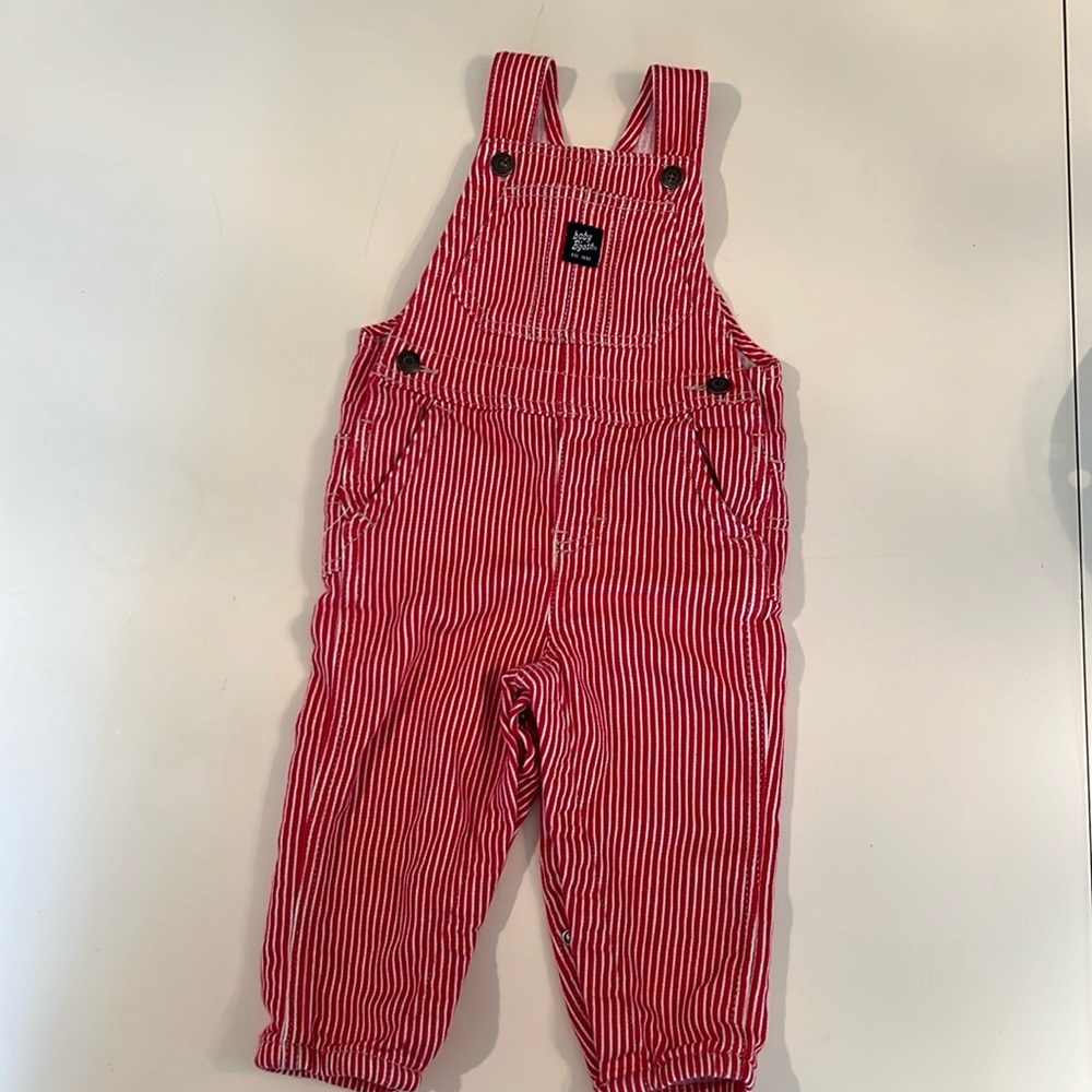 Red Striped overalls - 18 months